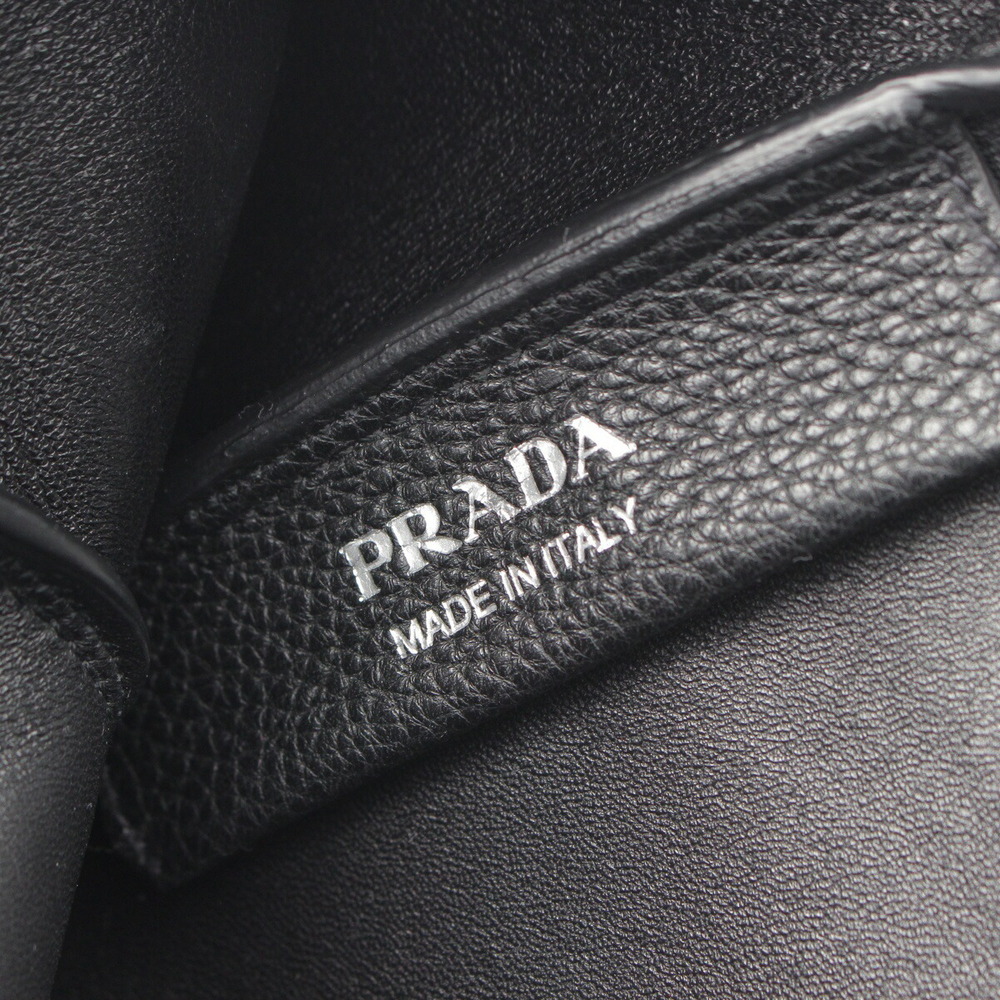 Prada Leather Black Tote Vitello Dino Bag Triangle Soft Logo - Picture 8 of 10